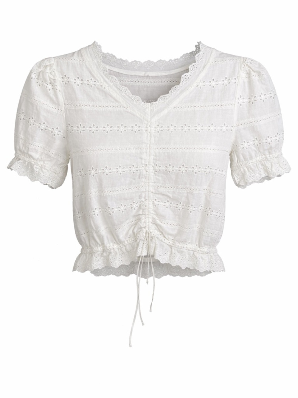 Chicwish White Eyelet Lace Crop Blouse Women’s Small Cottagecore Boho Prairie